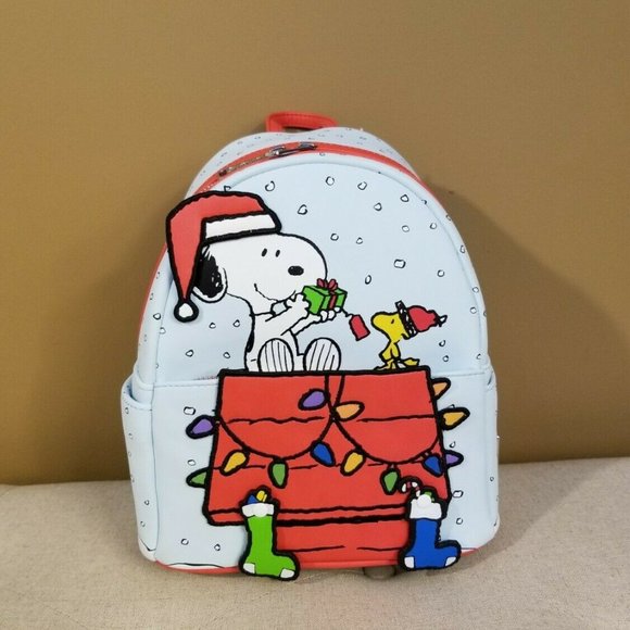 Loungefly Peanuts Gift Giving Snoopy & Woodstock Backpack Christmas Bag NEW main image 8